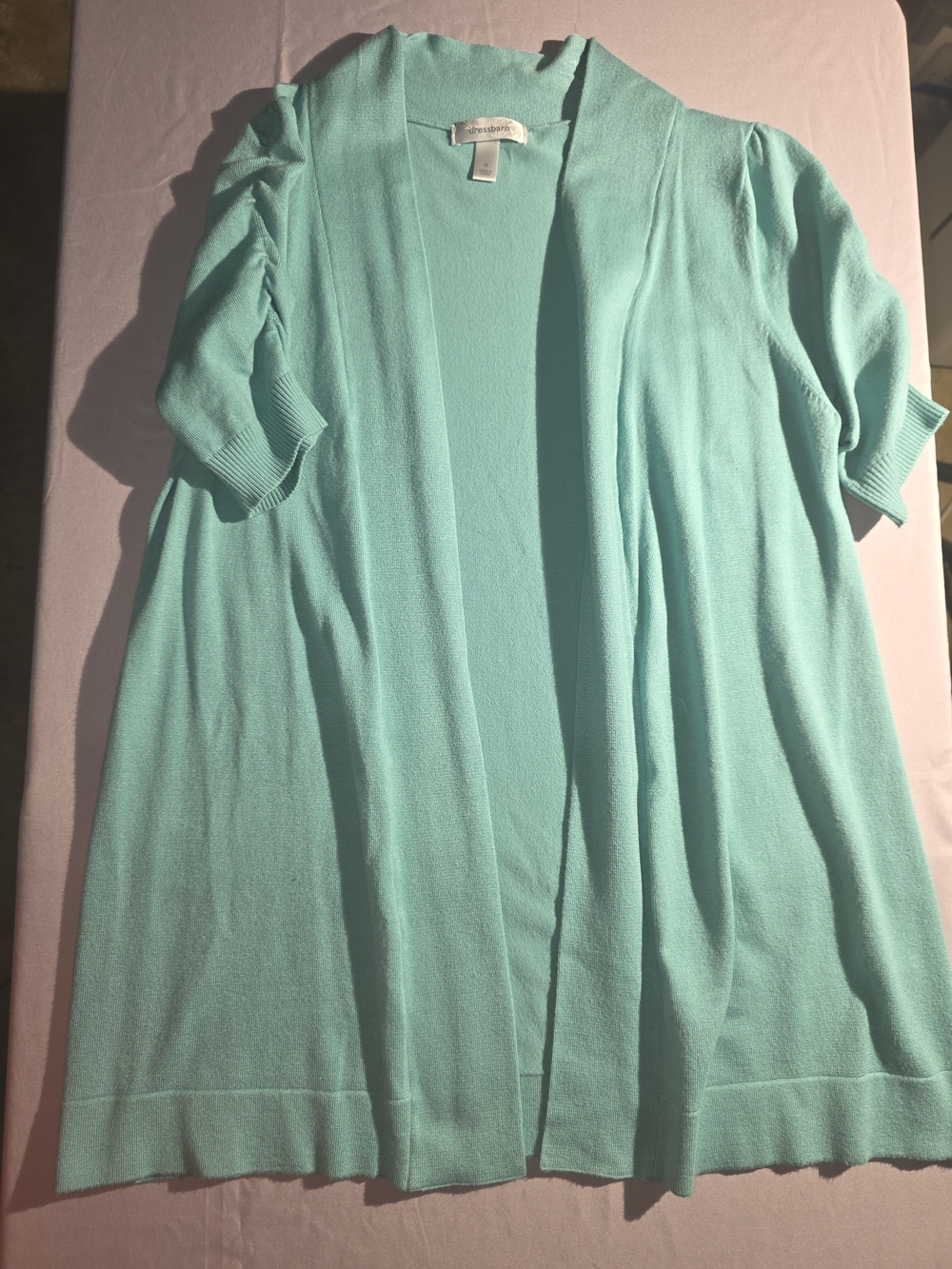 dressbarn Mint Green Open Front Short Sleeve Cardigan